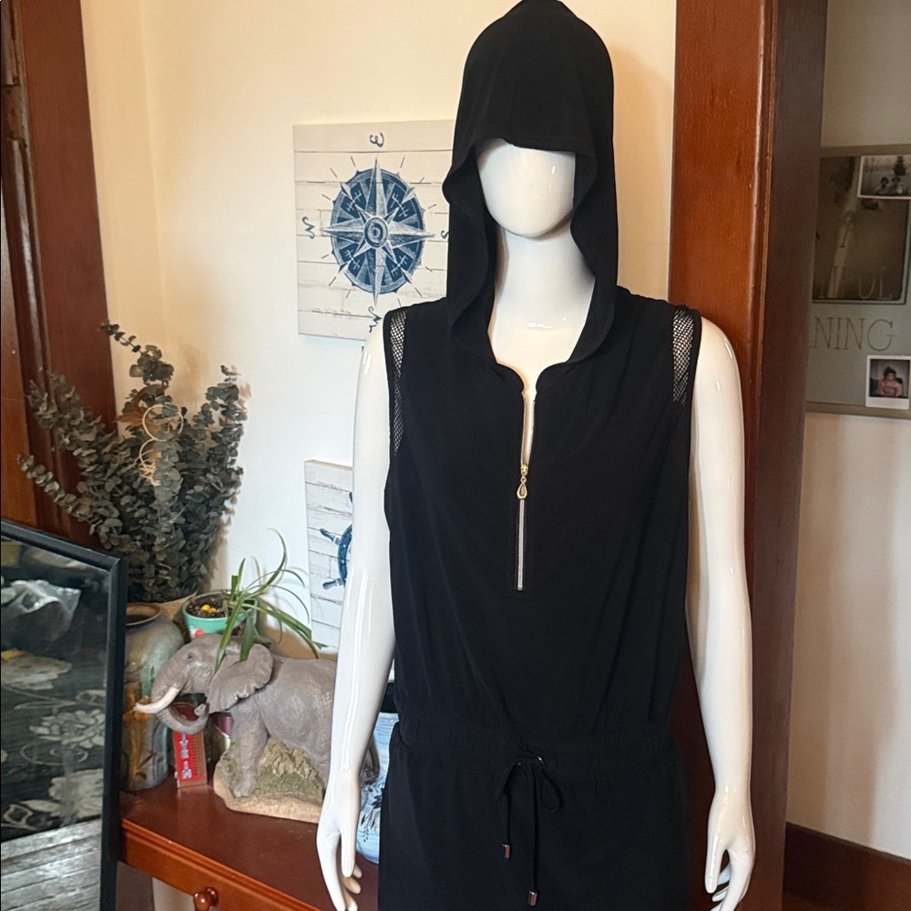 Joseph Ribkoff size 18 Sleeveless Black Hooded Drawstring Women's Dress